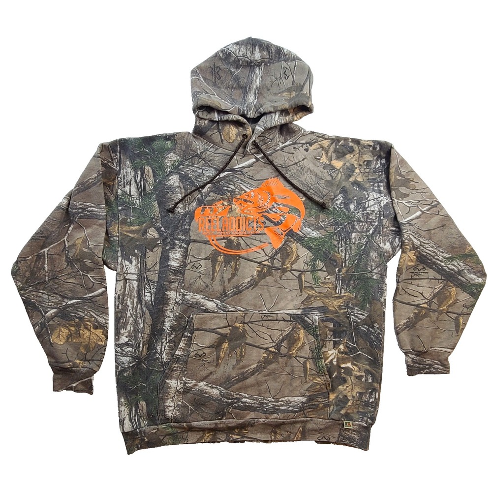 Russell Outdoors Mens 2XL Realtree AP Camo Hoodie Reel Addicts Fishing Pullover